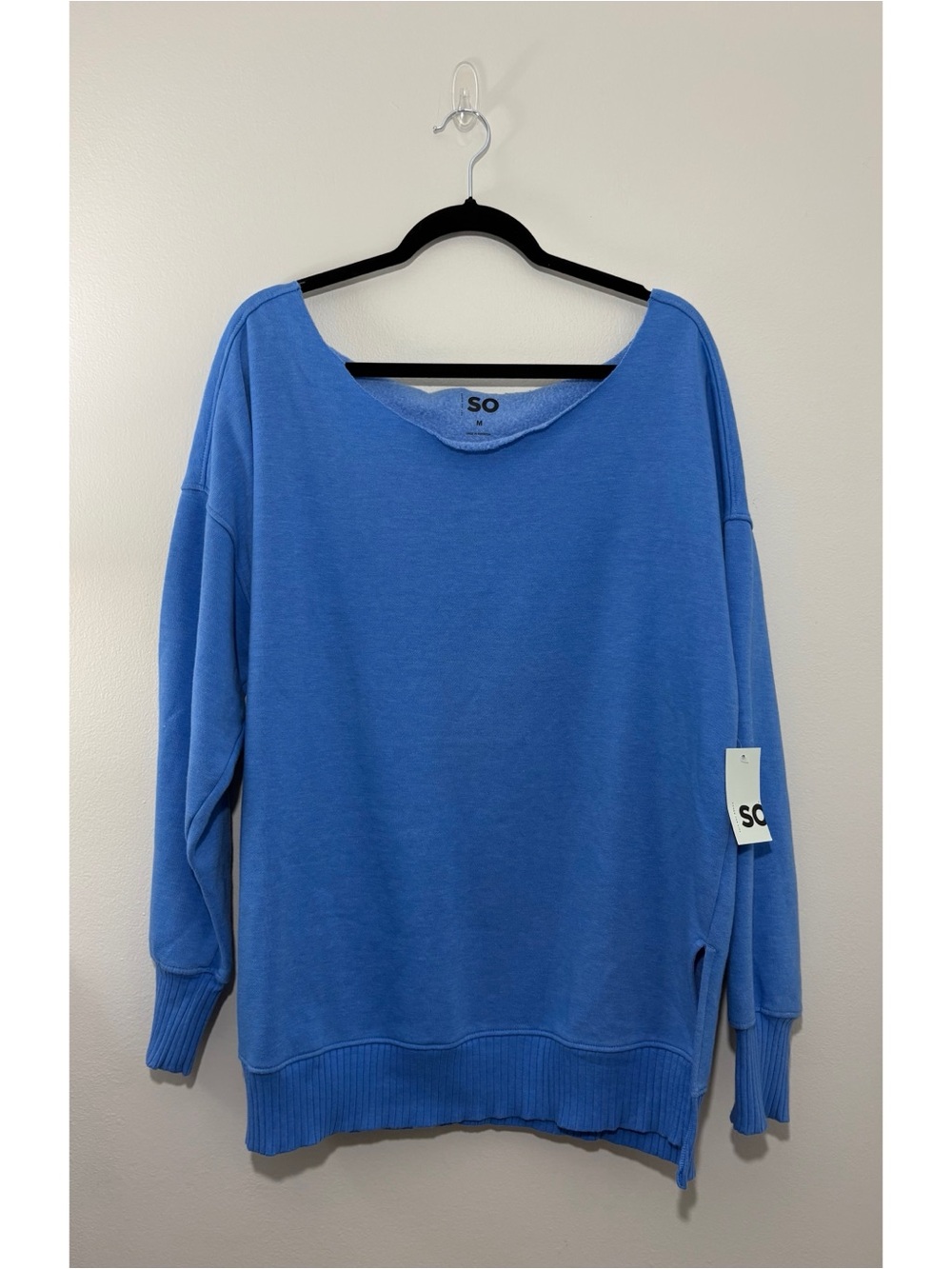 NWT SO “Weekend Tunic” blue boat-neck oversized sweatshirt (medium)